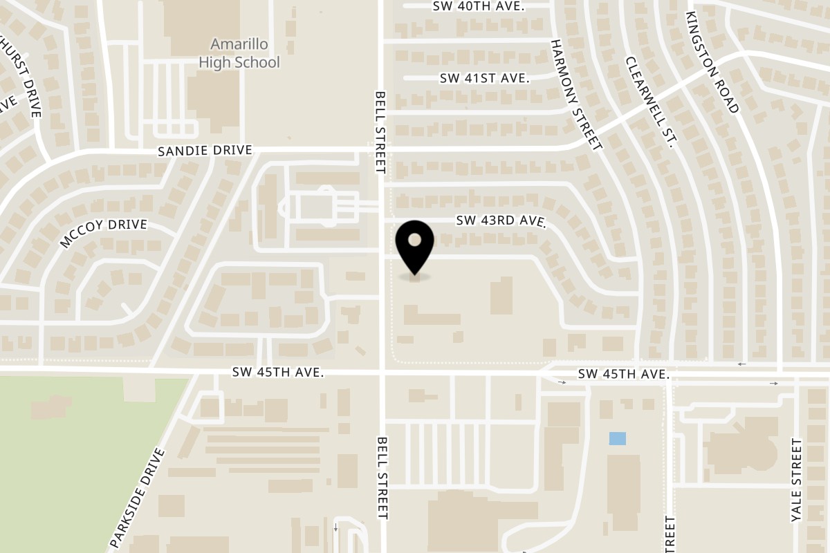 Map showing the location of Hud's Bell on 4411 Bell St in Amarillo
